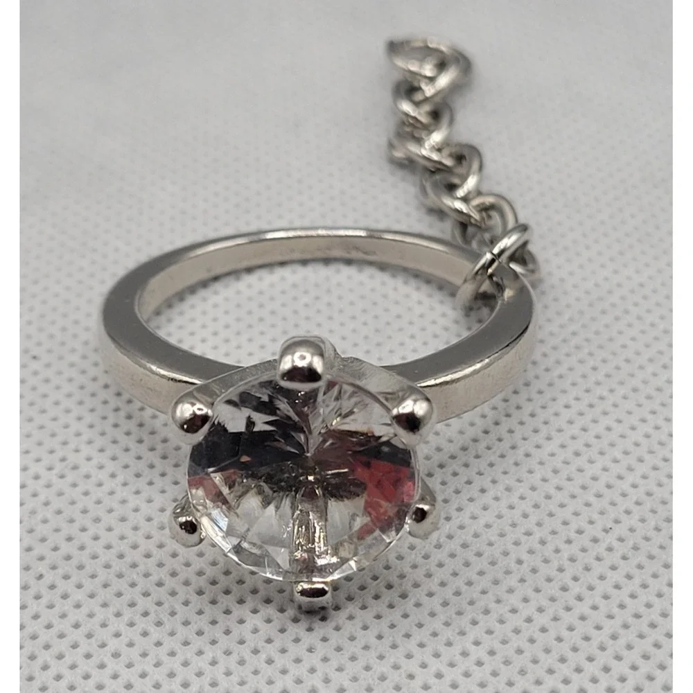 Ring Keychain Faux Diamond Silver Tone Gift Accessory